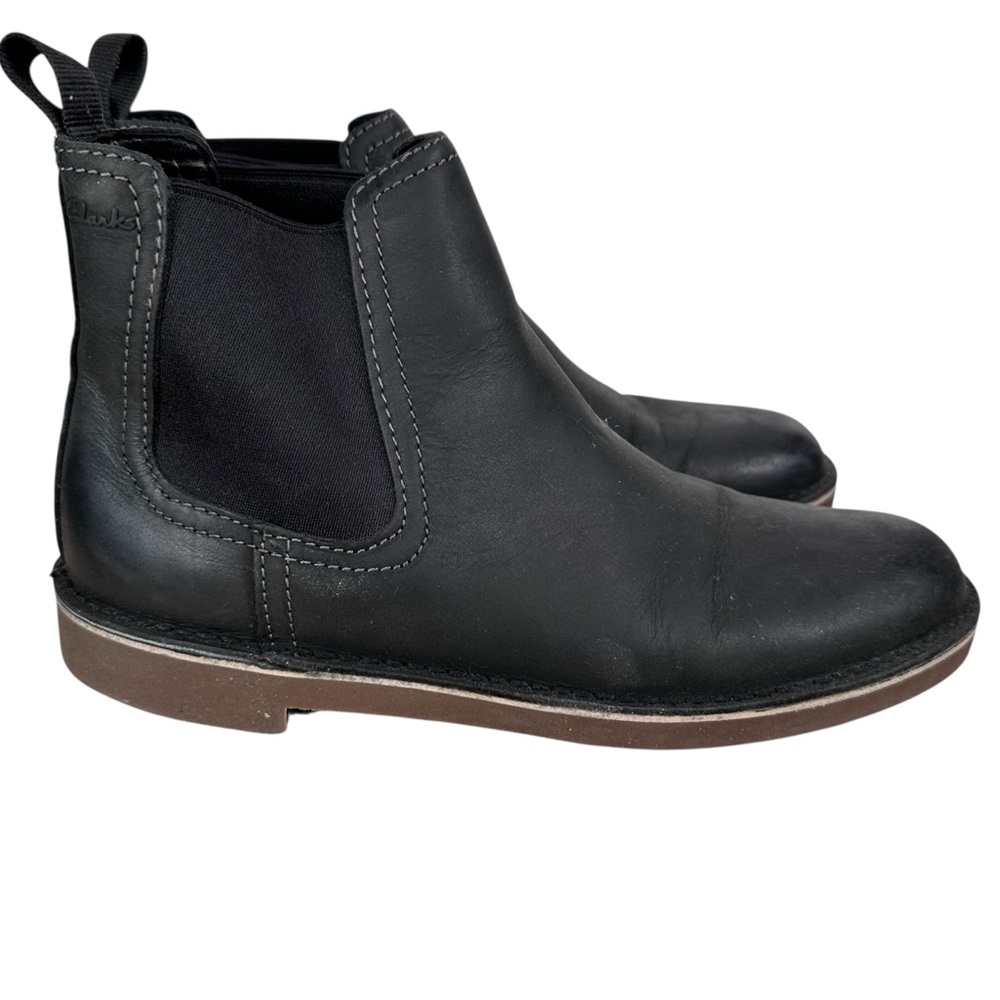 Clarks Bushacre Hill Chelsea Boots Black Leather Ankle Pull On Men 8 - Picture 2 of 12